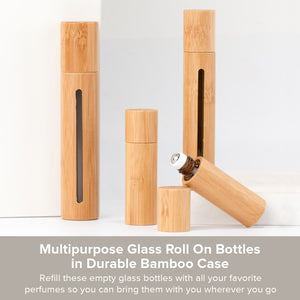 Bamboo Refillable Essential Oil Fragrance Roll On Bottles | Organic Eco Style I 3 Sizes Value 3 Pack