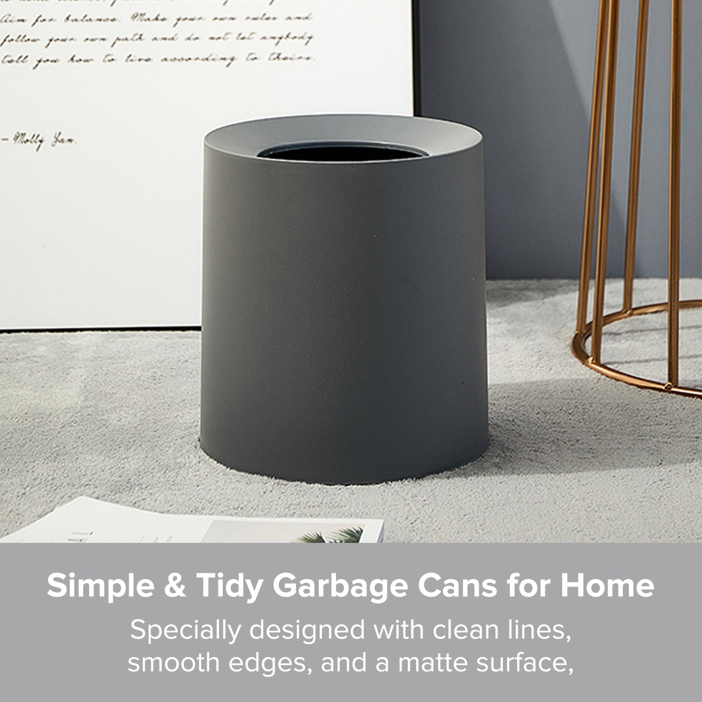 2.1/3.2 Gallon Modern Round Waste Basket | Garbage Can with Removable Plastic Bin Liner