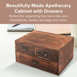 Stackable Vintage Desktop Label Handle Chest Drawers | Solid Wood Medicine Cabinet for Tabletop