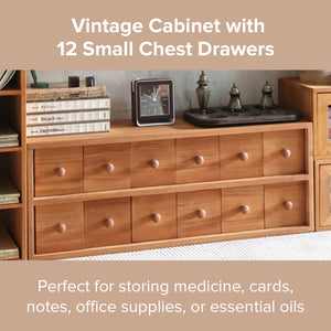 Apothecary Flat 12-Drawer Vintage Desktop Chest Box | Solid Wood Medicine Cabinet for Tabletop