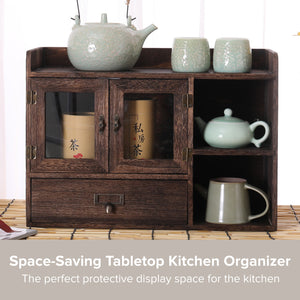 Coffee Tea Spice Station Kitchen Organizer Cabinet | Wood Desk Table Top Pantry Storage
