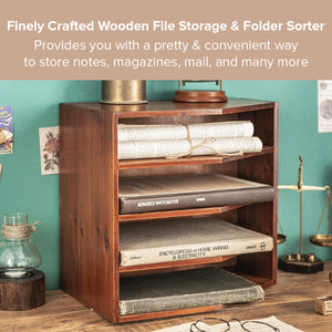 Corner Storage 4-Slot Folder Organizer Tray | Multi-level Filing Paper Card Document Desk Office Tray