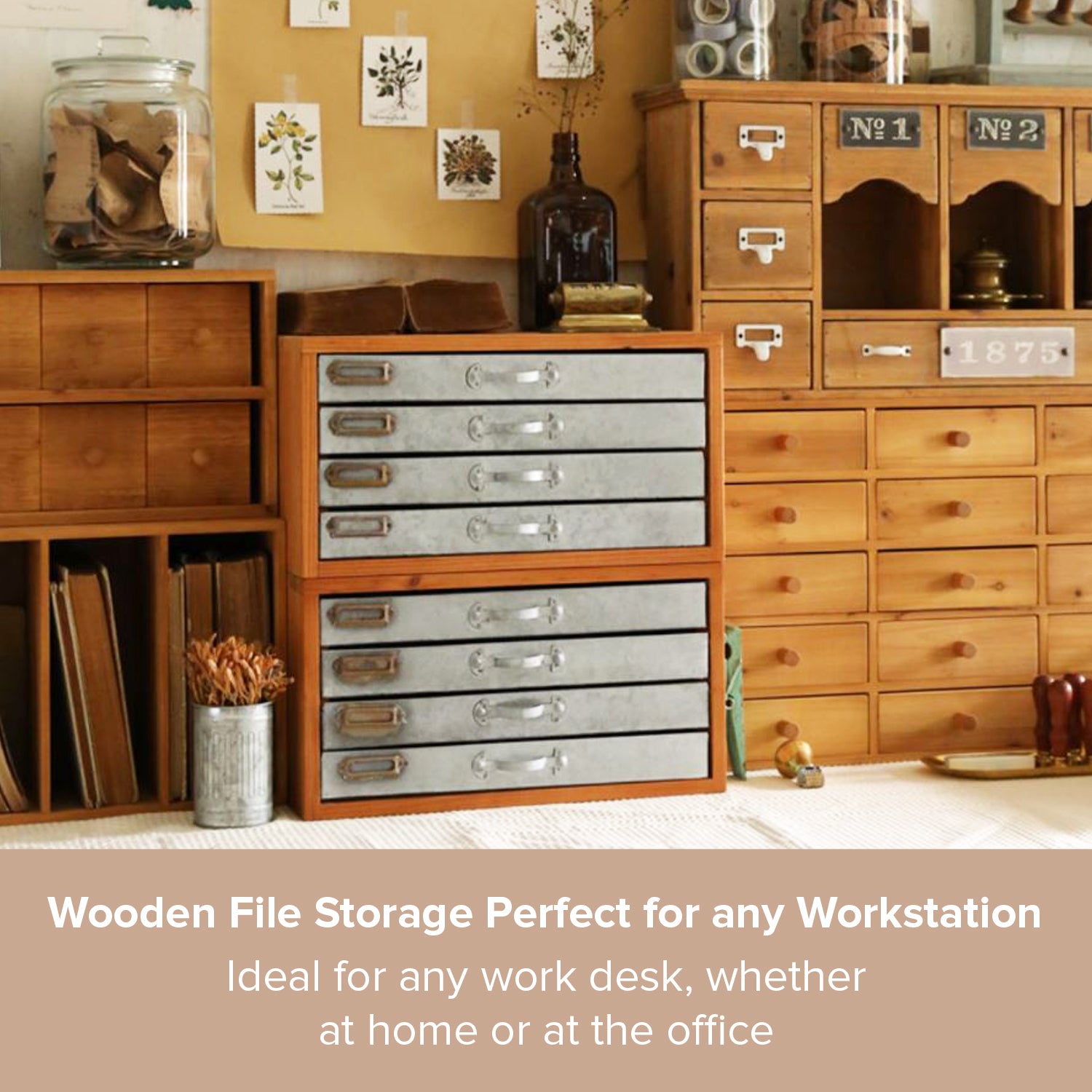 Load image into Gallery viewer, Wooden File Organizer with 4 Metal Drawers | Industrial Steampunk Decor Folder File Organizer