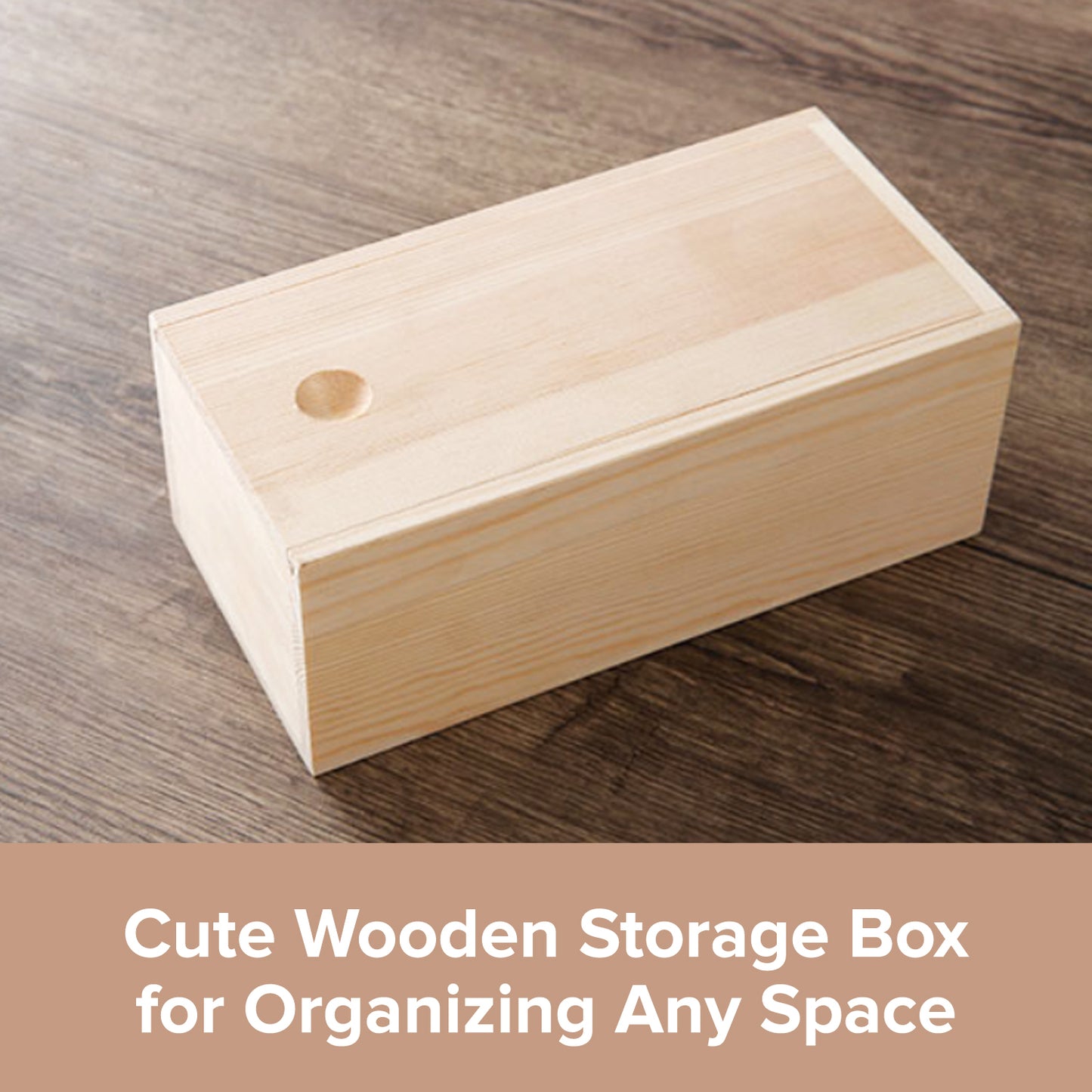 Natural Pine Wooden Box | Wood Storage Container with Sliding Lid