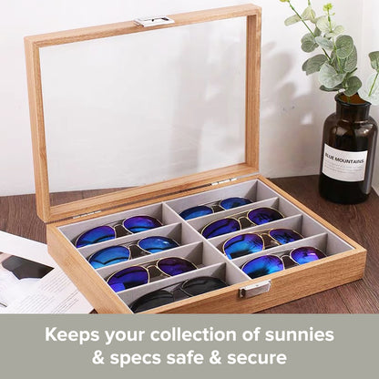 Sunglasses Organizer Display Case with 8 Slots | Sunglass Holder Wood Tray with Velvet Interior