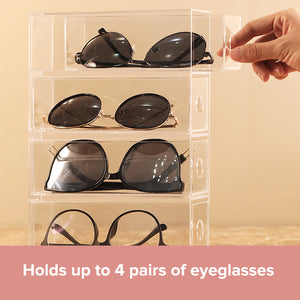 4-Drawer Organizer Rectangle Sunglasses Holder | Clear Display Case Storage Box w/ Drawers