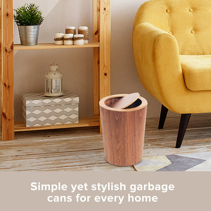 TRASHAHOLIC - Solid Wood Made Modern Round Trash Can with Lid | Swing Top Trash Can