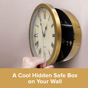 Wall Mount Clock w/ Hidden Storage Shelf | MCM Style Wall Clock & Hidden Safe Box in One