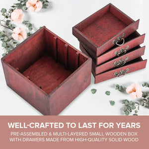 Victorian Rustic Storage Box Antique Wooden Box Organizer | 4-Drawer Traditional Decor Wood Box