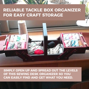 Foldable Expandable Sewing Thread Parts Craft Organizer Solid Wood Expands For Easy Storage