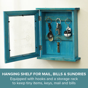 See Thru Display Vintage Wooden Key Holder with 6 Hooks | Entryway Storage Cabinet Hanger