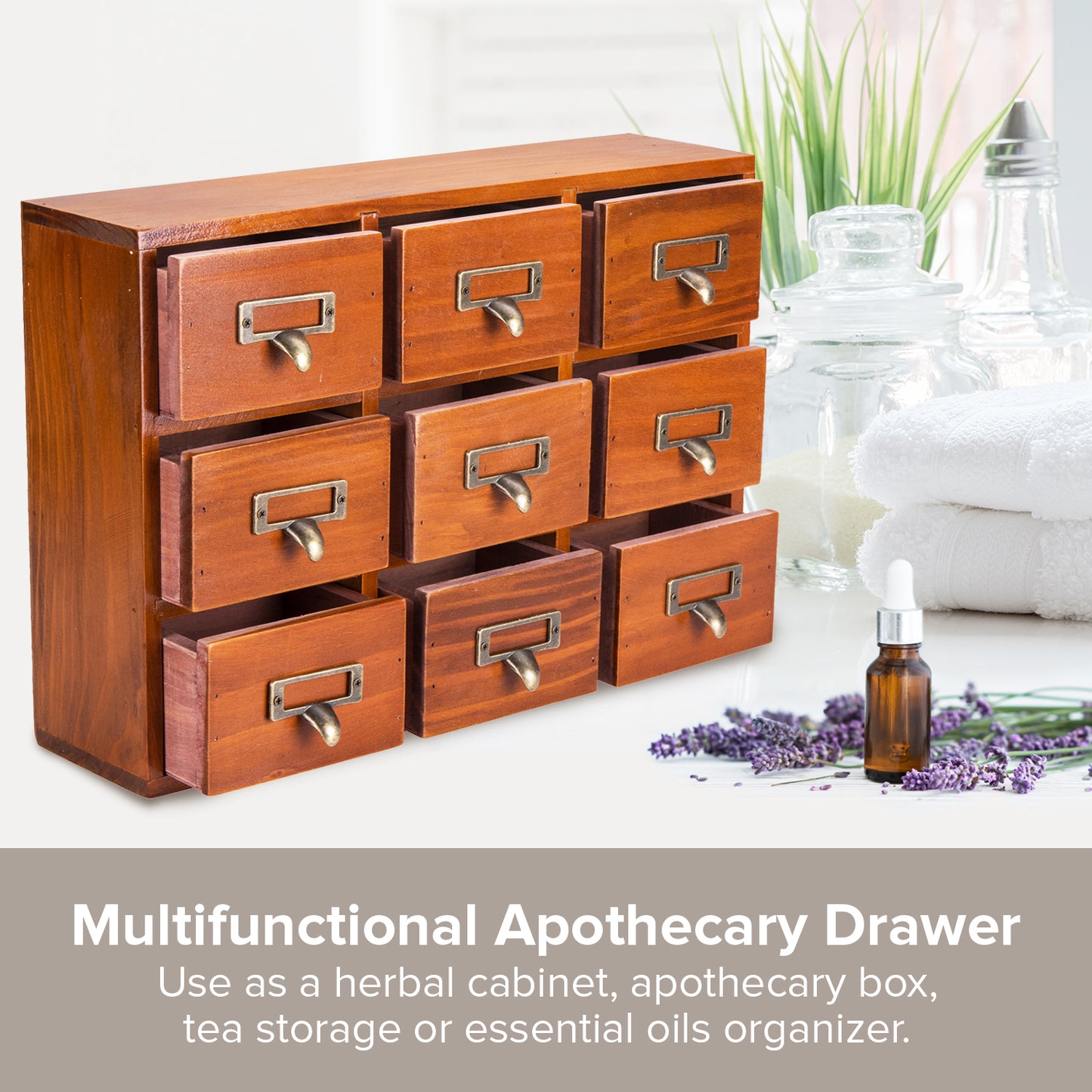 Vintage Apothecary Cabinet w/ 9 Drawers | Wooden Drawer Organizer for Desktop Table Top