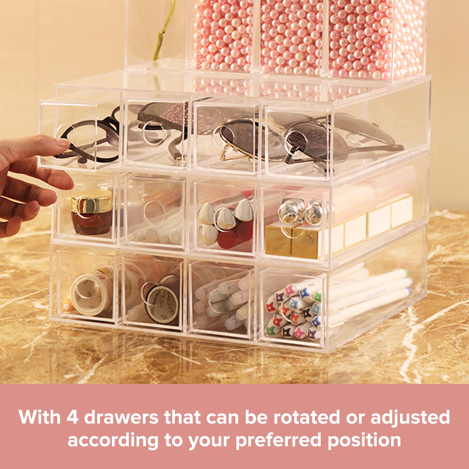 Load image into Gallery viewer, 4-Drawer Organizer Rectangle Sunglasses Holder | Clear Display Case Storage Box w/ Drawers