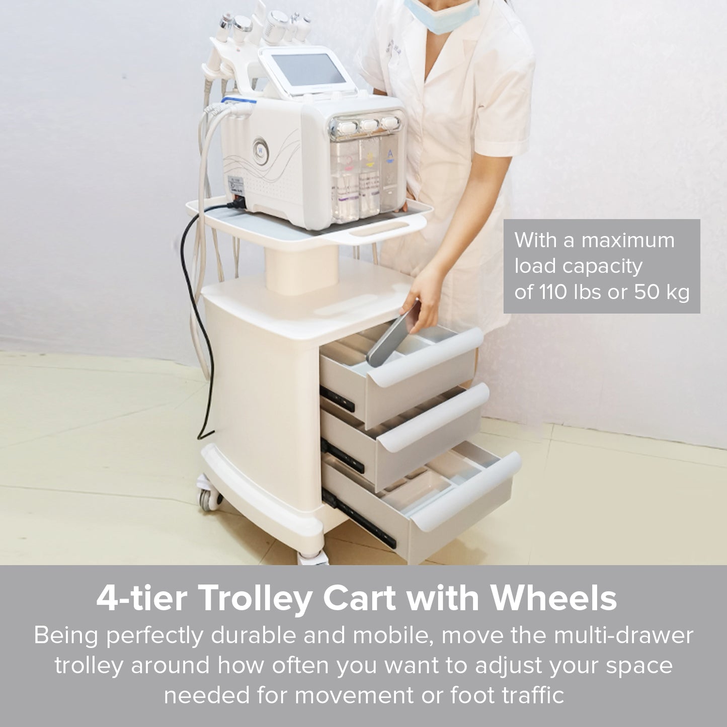 Medical Office Clinic Use Utility Cart with Wheels | Beauty Dental Trolley Lab Salon Industrial Grade Cart