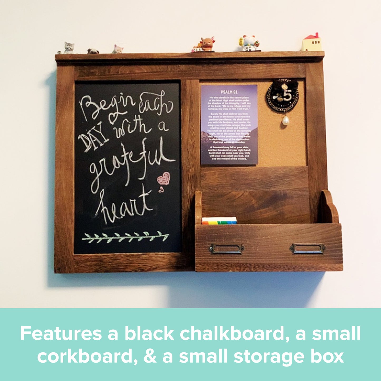 Wood Note Board Entryway Organizer With Chalkboard & Corkboard Wall Mount Organizer Storage