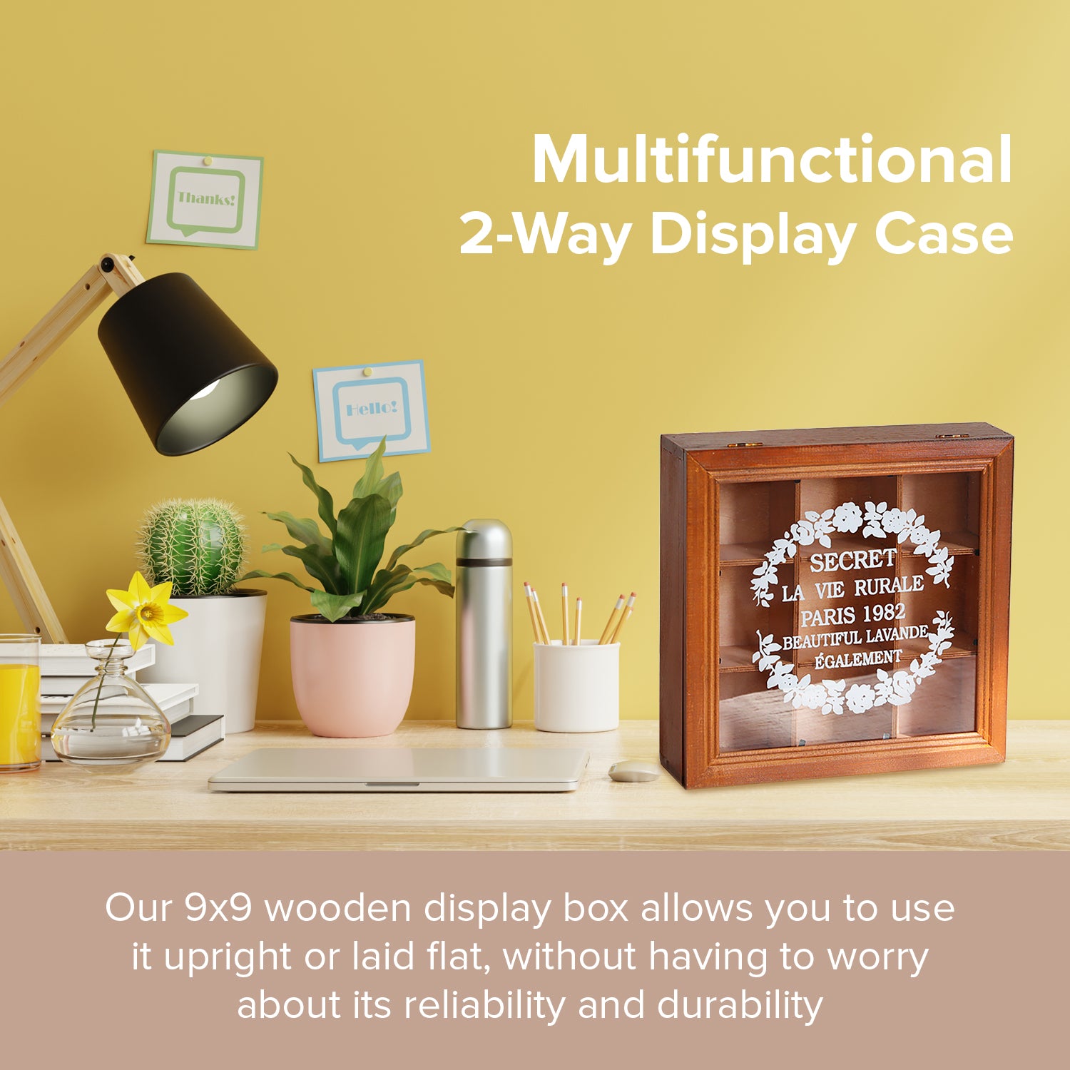 9-Slot Wood Glass Storage Box | Square Wood Organizer Box with
