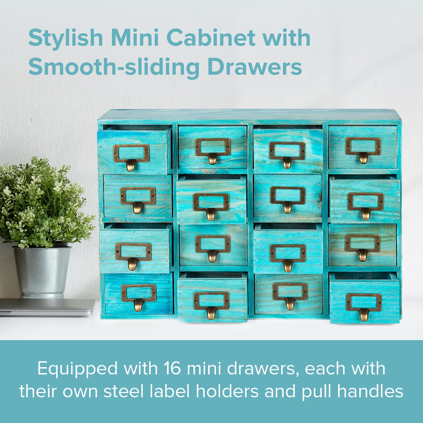 Teal Turquoise Vintage Wood 16 Mini Card Catalog Drawers Apothecary Cabinet I Organize Your Desktop