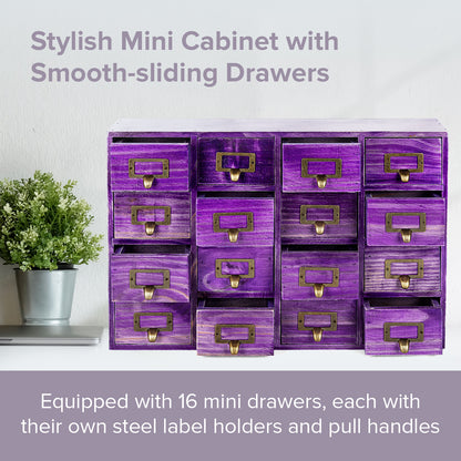 Purple 16 Apothecary Wood Drawer Cabinet Unit | Slim 4-Level Desk Desktop Wall Organizer