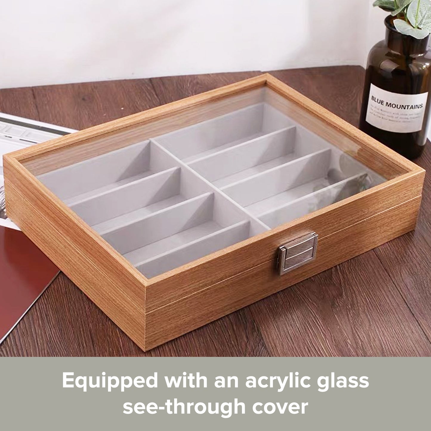 Sunglasses Organizer Display Case with 8 Slots | Sunglass Holder Wood Tray with Velvet Interior