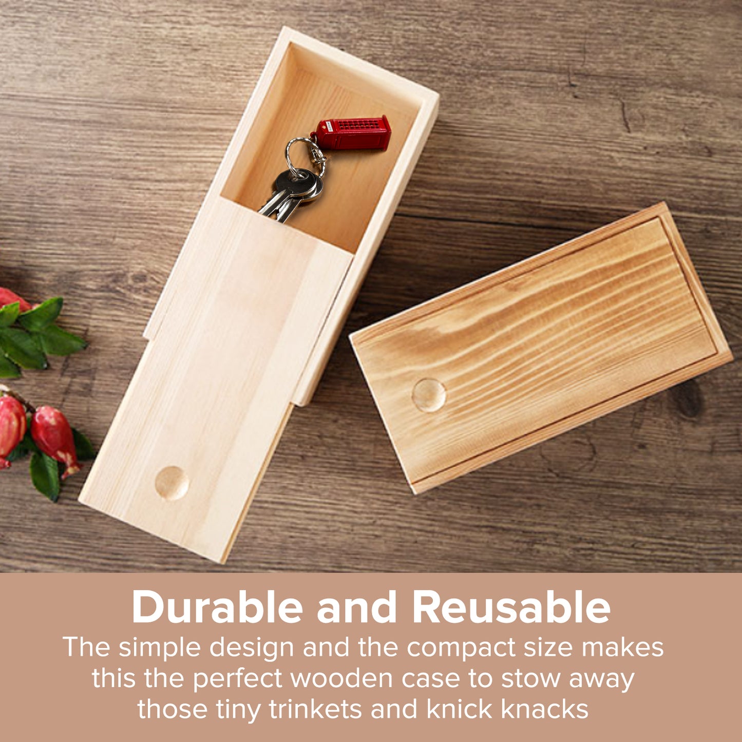 Natural Pine Wooden Box | Wood Storage Container with Sliding Lid