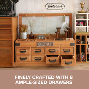 8-Drawer Wooden Cabinet | Chest of Drawers w/ Top Glass Display High End Bedroom Closet Storage