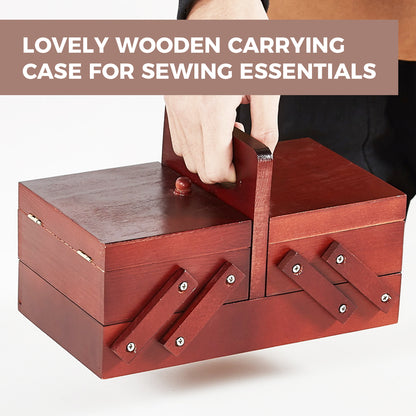 Foldable Expandable Sewing Thread Parts Craft Organizer Solid Wood Expands For Easy Storage