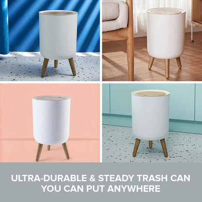 TRASHAHOLIC Modern White Designer Nordic Style Trash Can | Round Trash Bin w/ Legs