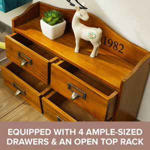 Two Way Desktop Organizer & Wall Shelf with Drawers | Wood Wall Mount Organizer with Top Rack
