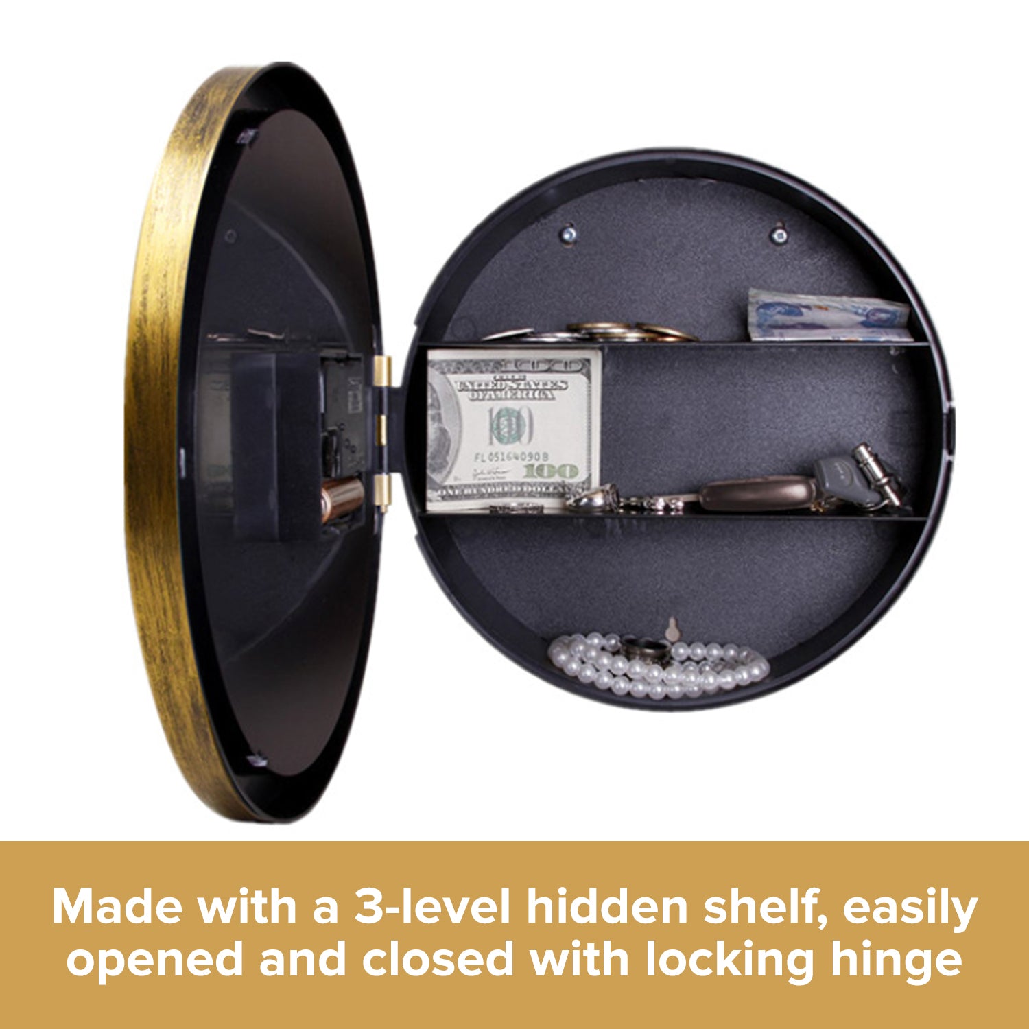 Load image into Gallery viewer, Wall Mount Clock w/ Hidden Storage Shelf | MCM Style Wall Clock &amp; Hidden Safe Box in One