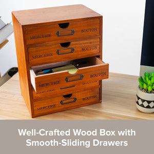 Stackable Vintage Wooden Storage Box | 5-Drawer Multilevel Wood Table Top Desk Drawer Organizer