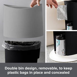 Slim Oval Plastic Trash Can | Garbage Bin w/ Removable Plastic Bin Liner Fit Flim Spaces