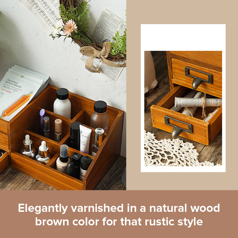 Load image into Gallery viewer, Wooden Rustic Vanity Table Top Makeup Organizer | Antique Wood Vintage Dresser Tray