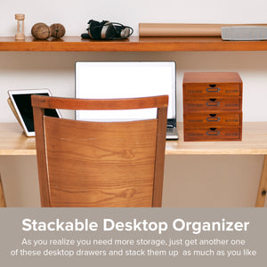 Stackable Vintage Wooden Storage Box | 2-Drawer Wood Cabinet Table Top Label Desk Organizer