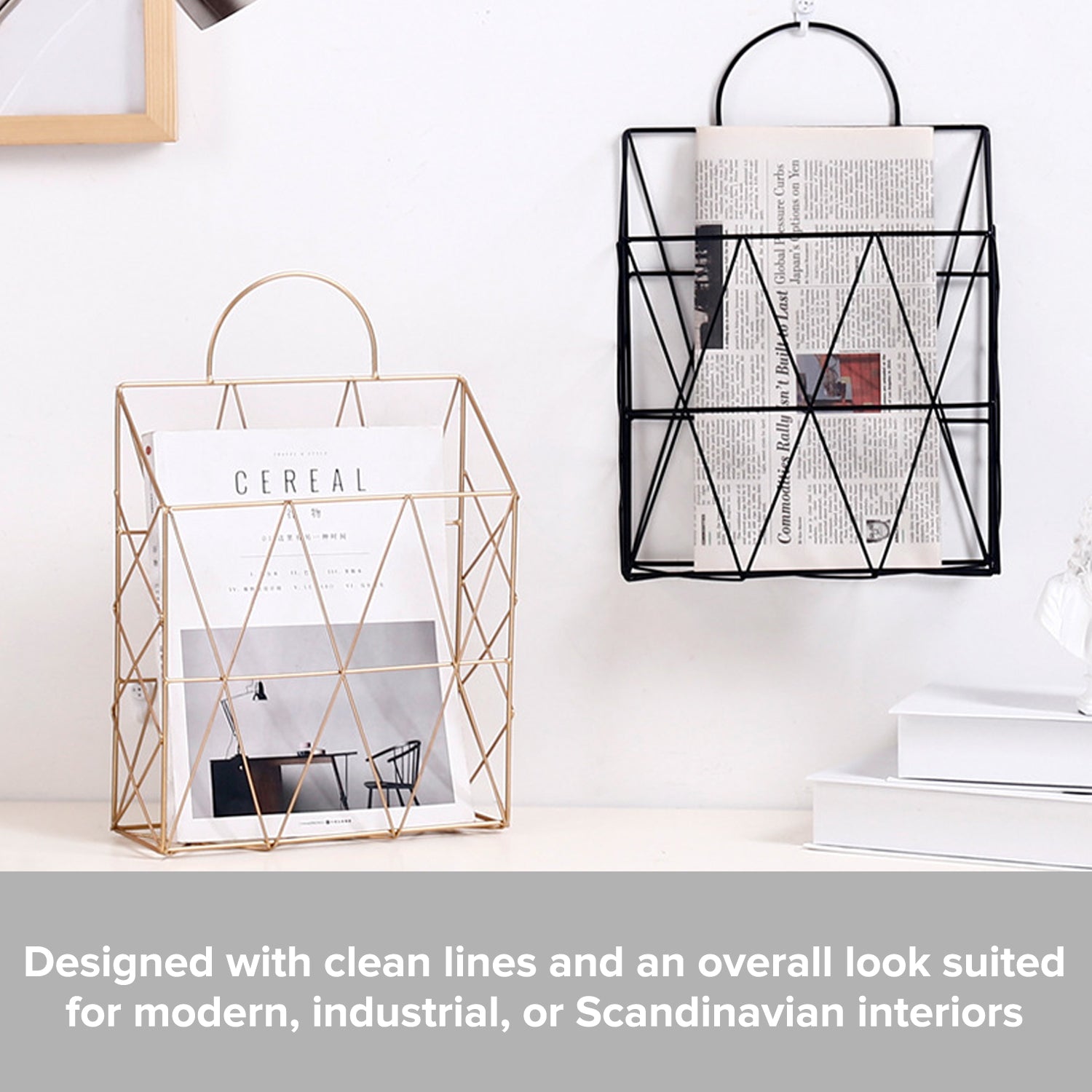 Load image into Gallery viewer, Nordic Style Hanging Metal Rack | Metal Wire Rack Storage Cage Organizer For Files Folders