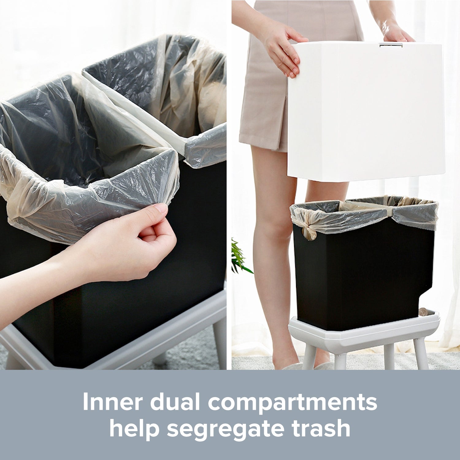 Load image into Gallery viewer, Tall Kitchen Trash Can with Long Legs | Nordic Style Dual Compartment Trash Can with Lid