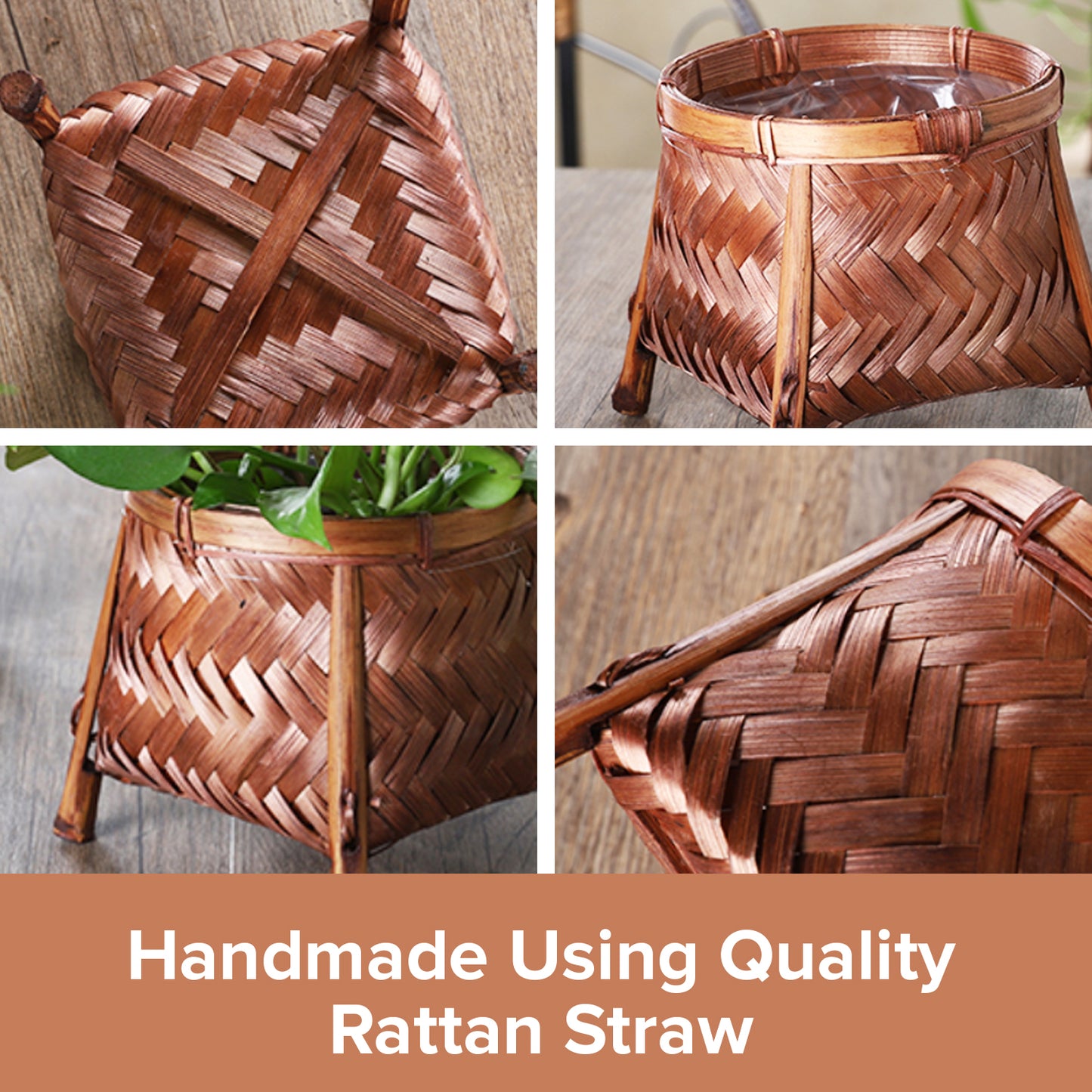 Hand Woven Rattan Straw Basket for Plant Pots | Japanese Garden Flower Pots with Legs