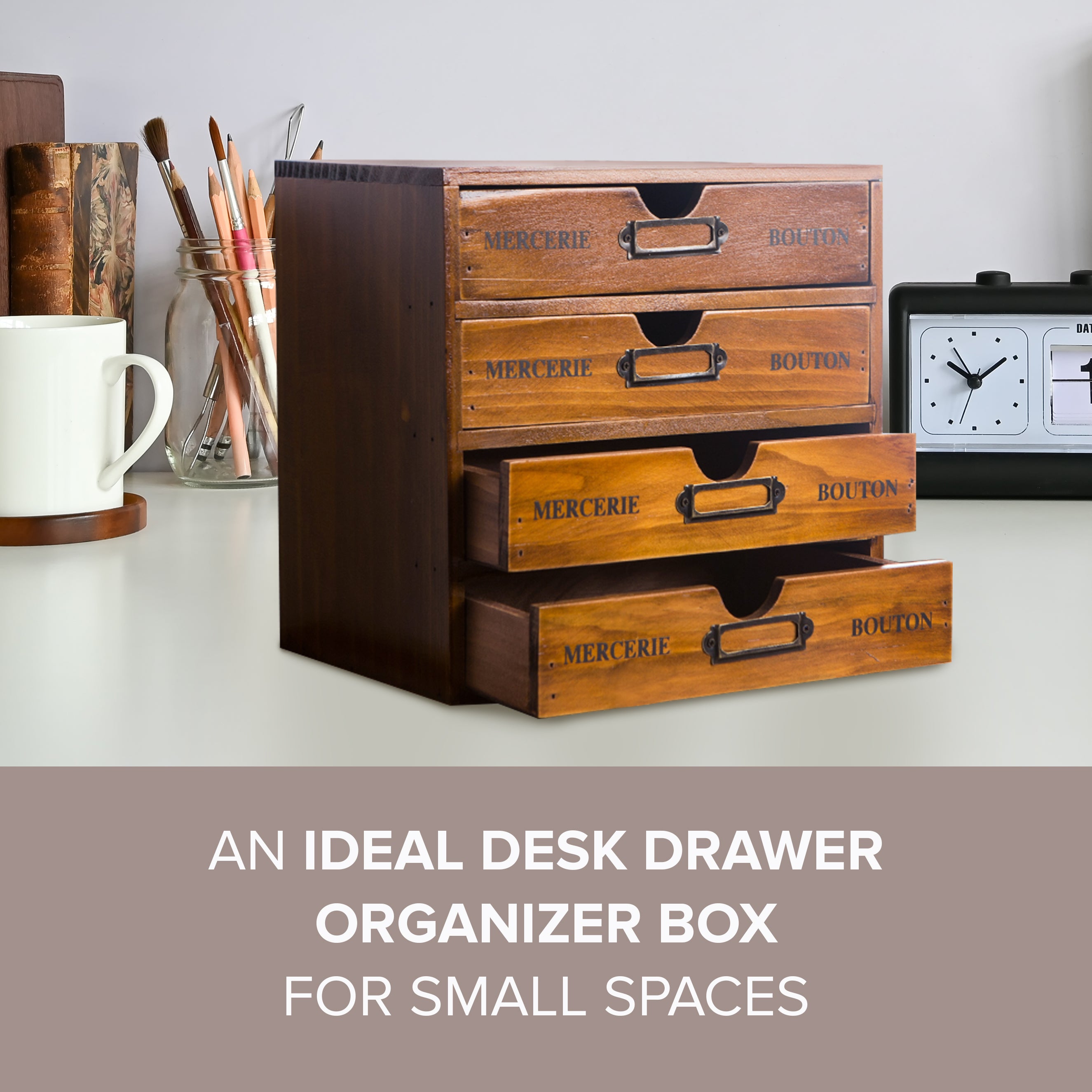 Load image into Gallery viewer, Stackable Vintage Wood 4 Drawer Desktop Wood Cabinet Organizer Box I Retro Craft Storage