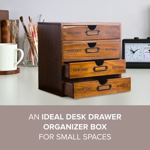 Stackable Vintage Wood 4 Drawer Desktop Wood Cabinet Organizer Box I Retro Craft Storage