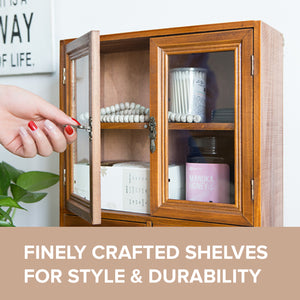 Wall Shelf Hanging Cupboard and Pantry Storage | Glass Display Wood Drawered Cabinets