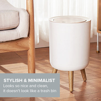 TRASHAHOLIC Modern White Designer Nordic Style Trash Can | Round Trash Bin w/ Legs