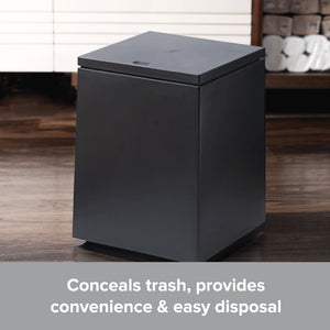 1.85 Gallon Square Shape Black Trash Bin | Pop Open Minimalist Trash Can with Dog-proof Lid