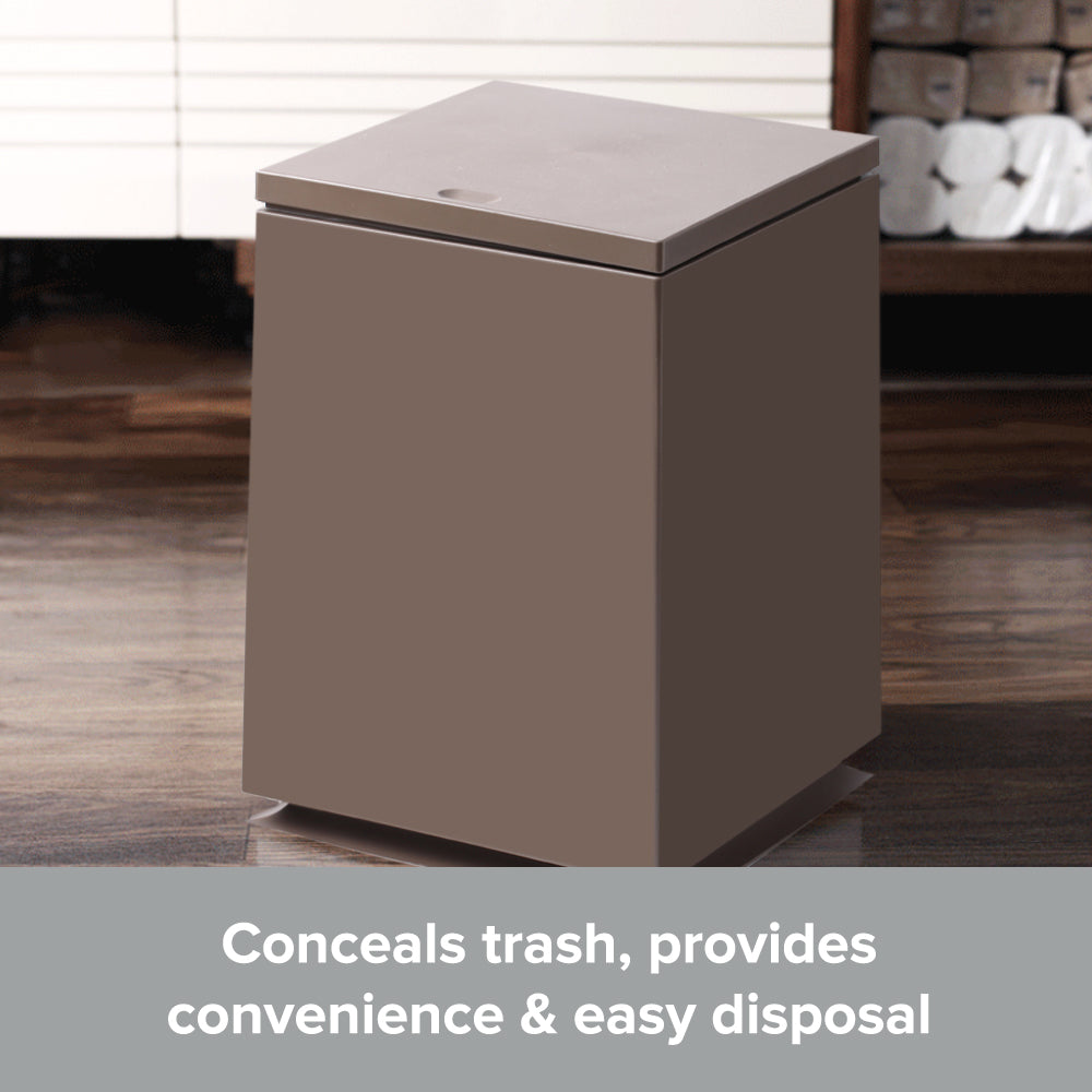 1.85 Gallon Chocolate Brown Square-Shaped Trash Bin | Push Top Kitchen Garbage Can