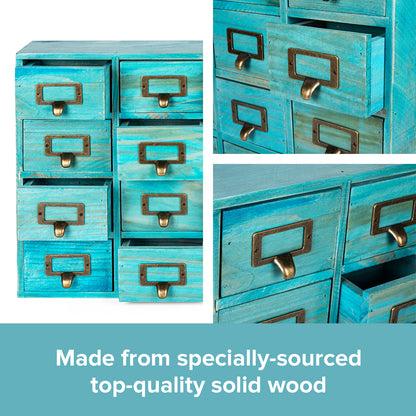 Teal Turquoise Vintage Wood 16 Mini Card Catalog Drawers Apothecary Cabinet I Organize Your Desktop