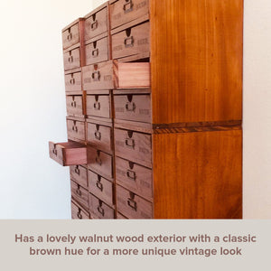 16-Drawer Wooden Card Catalog Storage Box | Vintage Filing Cabinet in Walnut Wood