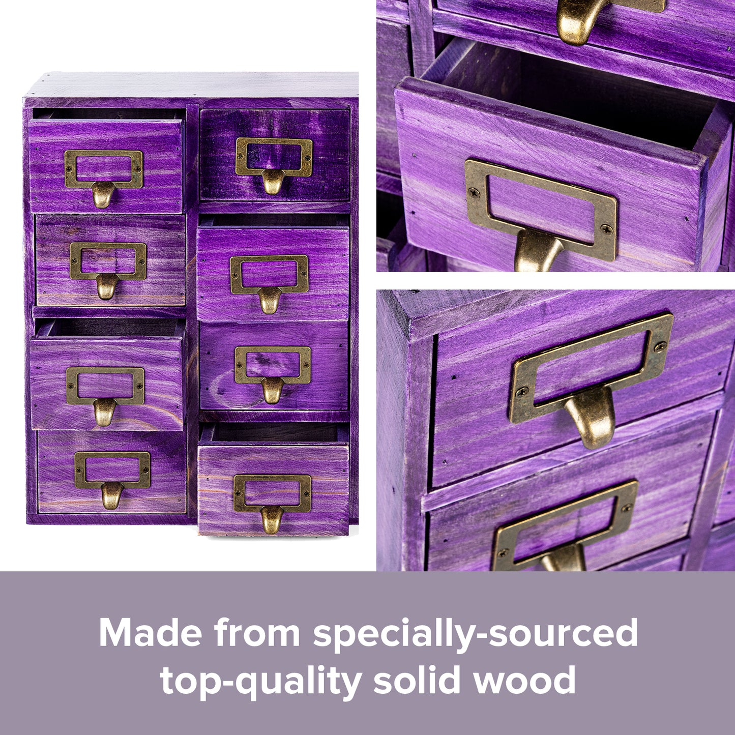 Purple 16 Apothecary Wood Drawer Cabinet Unit | Slim 4-Level Desk Desktop Wall Organizer