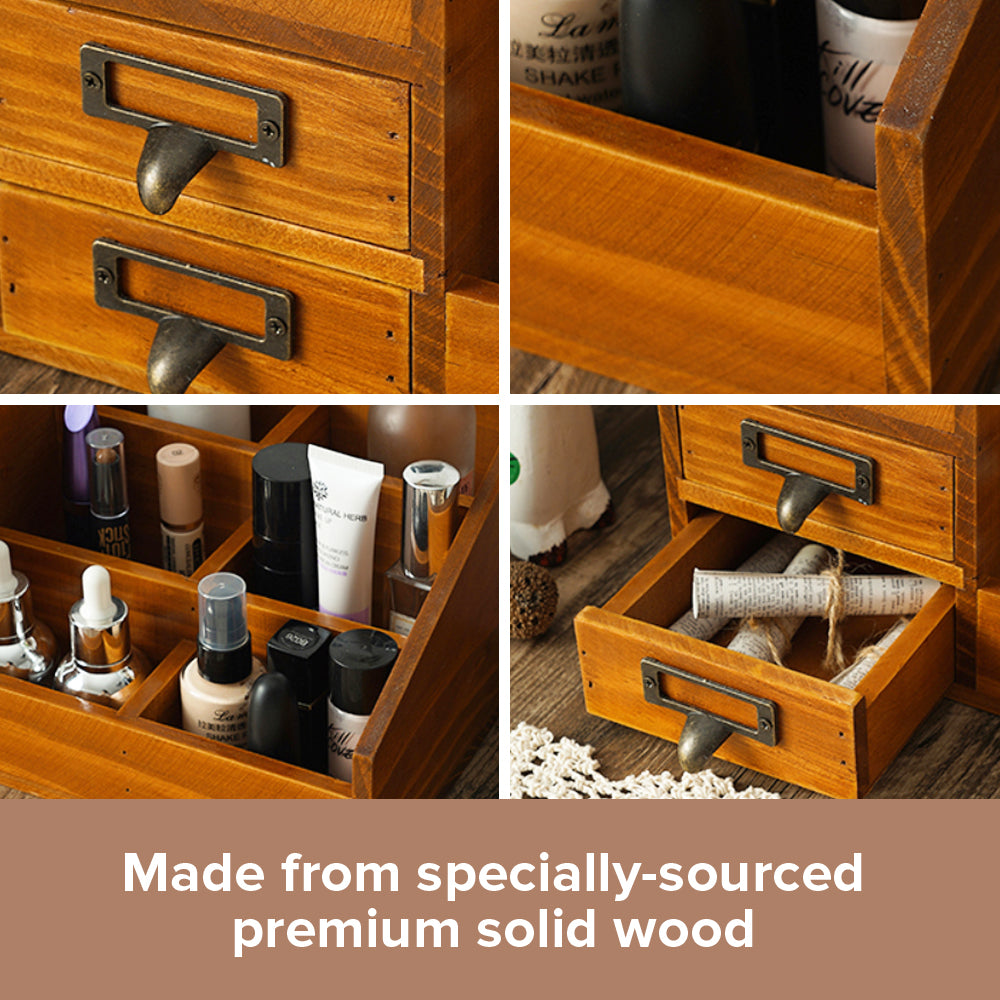 Wooden Rustic Vanity Table Top Makeup Organizer Wooden Rustic Vanity Table Top Makeup Organizer
