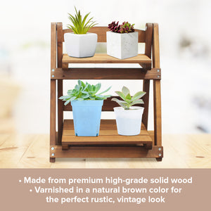 Table Cabinet Top Wooden Ladder Shelf | Vintage Step-Style 2-Tiered Plant Wall Stand