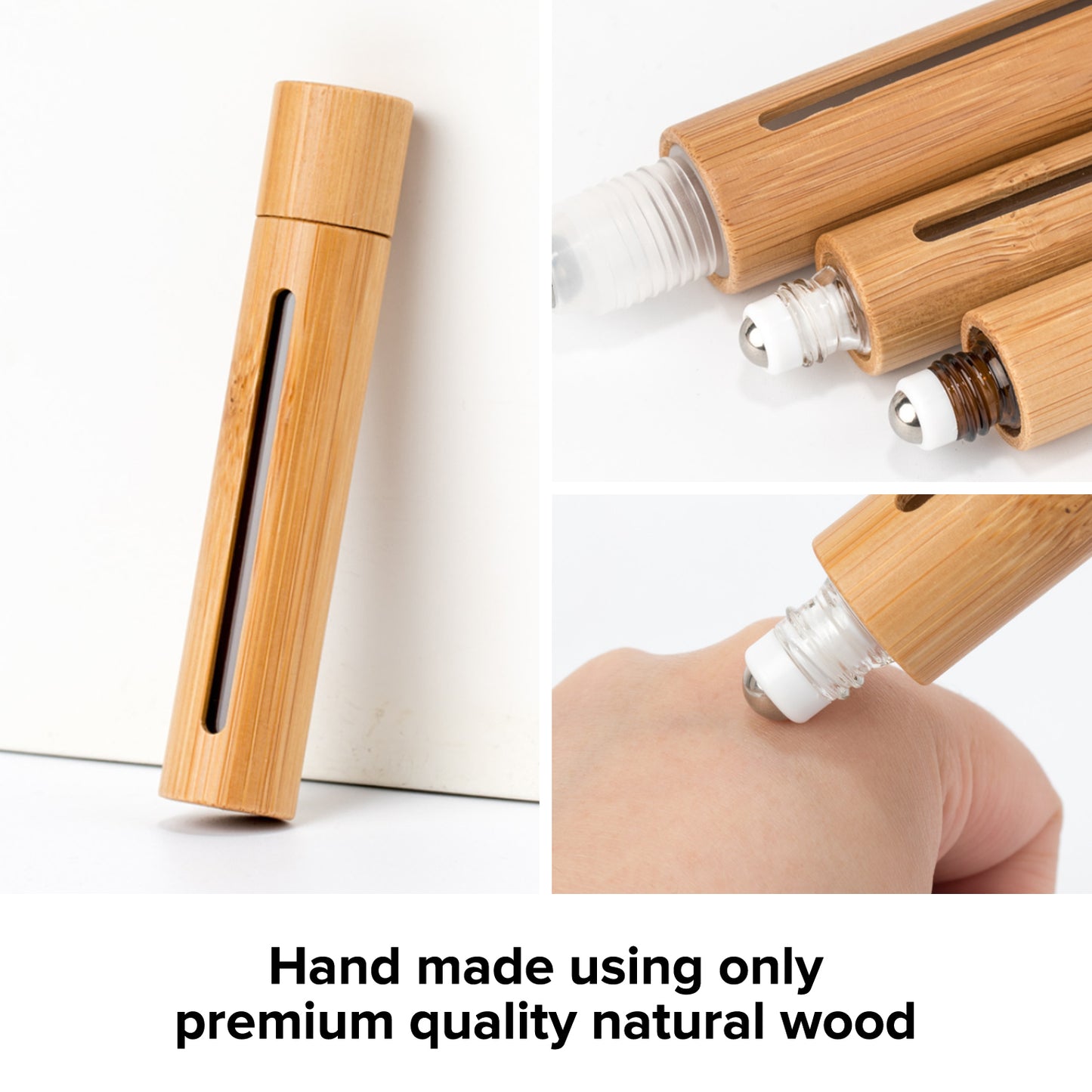 Bamboo Travel Oil Bug Spray Refillable Roll On Bottles | Natural Designer Look I Value 3 Pack