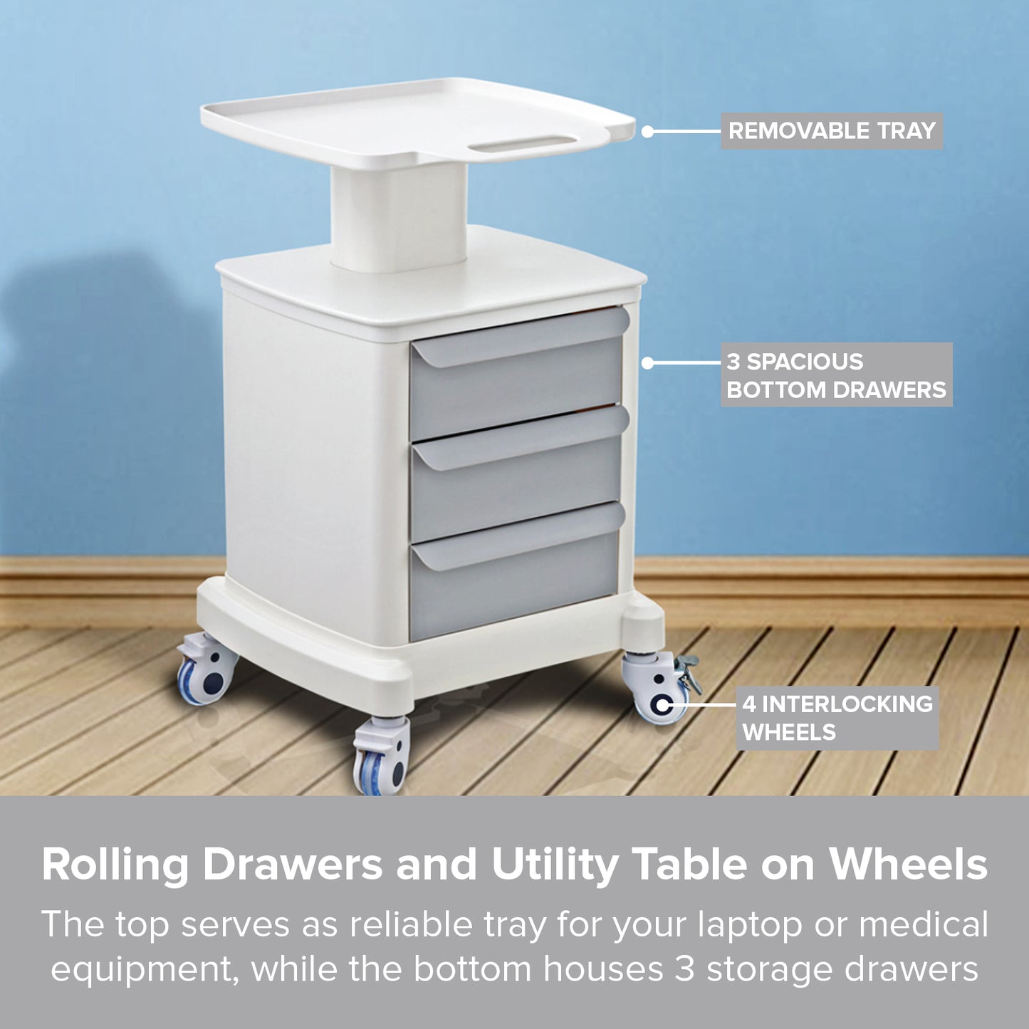 Medical Office Clinic Use Utility Cart with Wheels | Beauty Dental Trolley Lab Salon Industrial Grade Cart