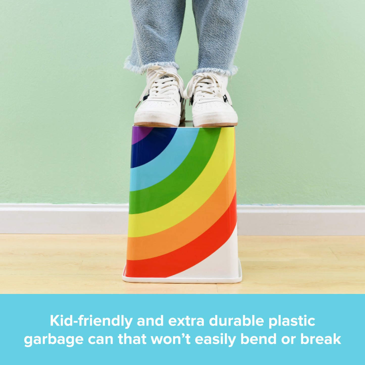 TRASHAHOLIC - Rainbow Trash Can for Kids Room Nursery | Wastebasket With Swing Top Cover